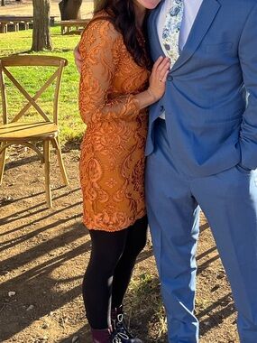 Women's Embroidered Long-Sleeve Bodycon Dress - Mustard- Boutique